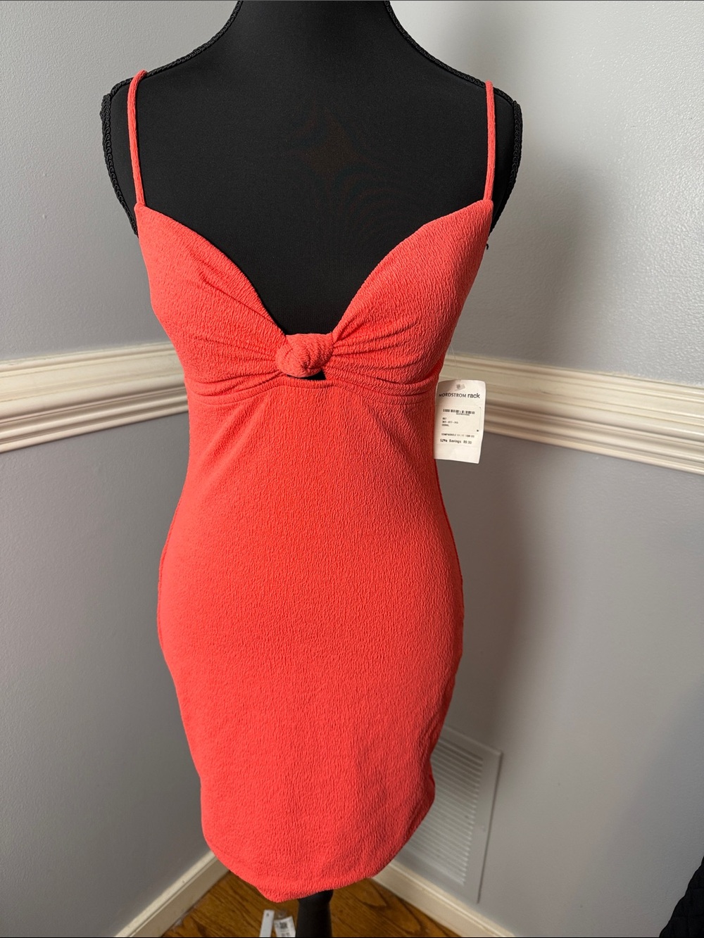 Vix Coral Knot-Front Spaghetti Strap Mini Dress